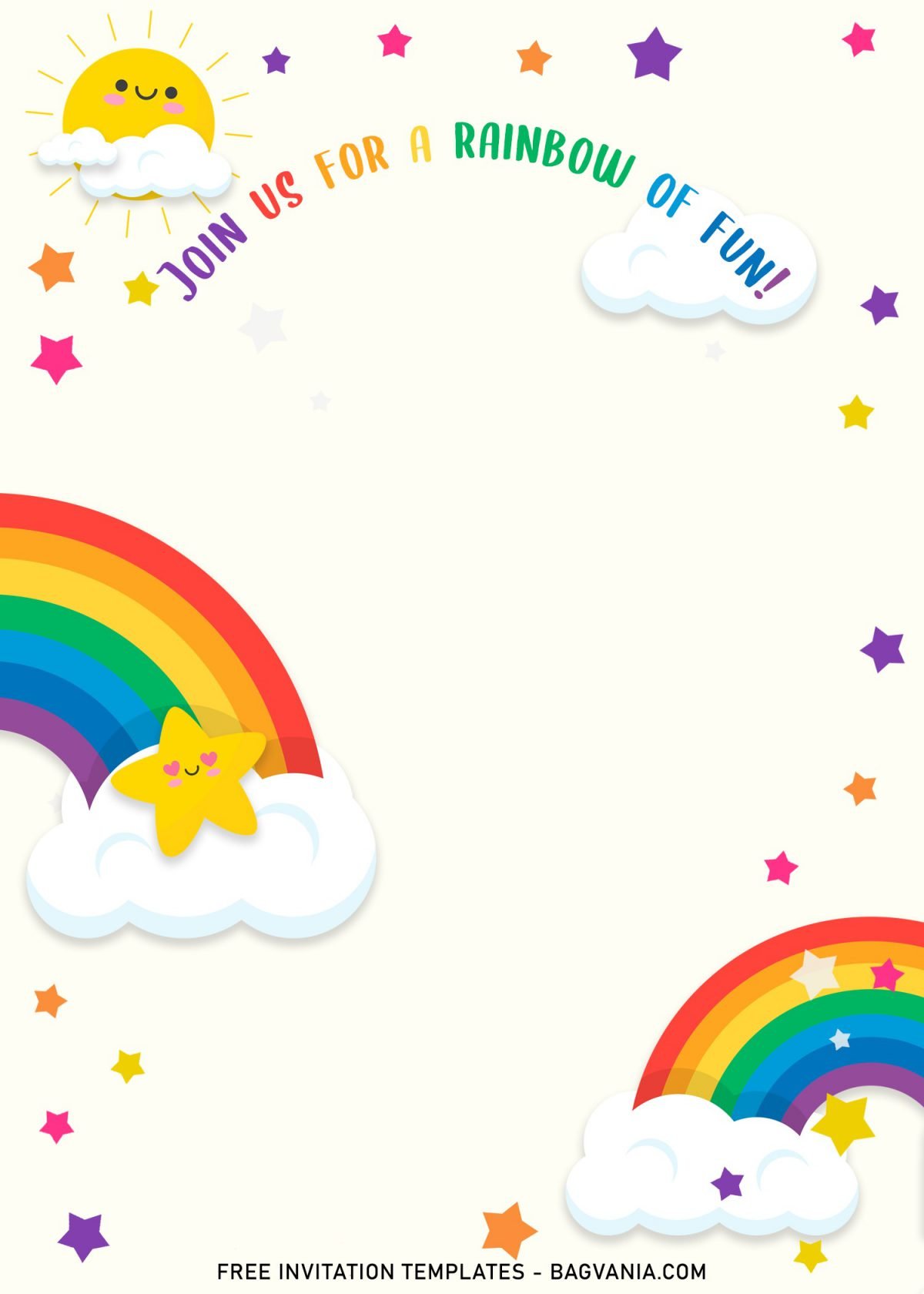 9+ Colorful Rainbow Invitation Card Templates For A Whimsical Birthday Party and has solid white colored background