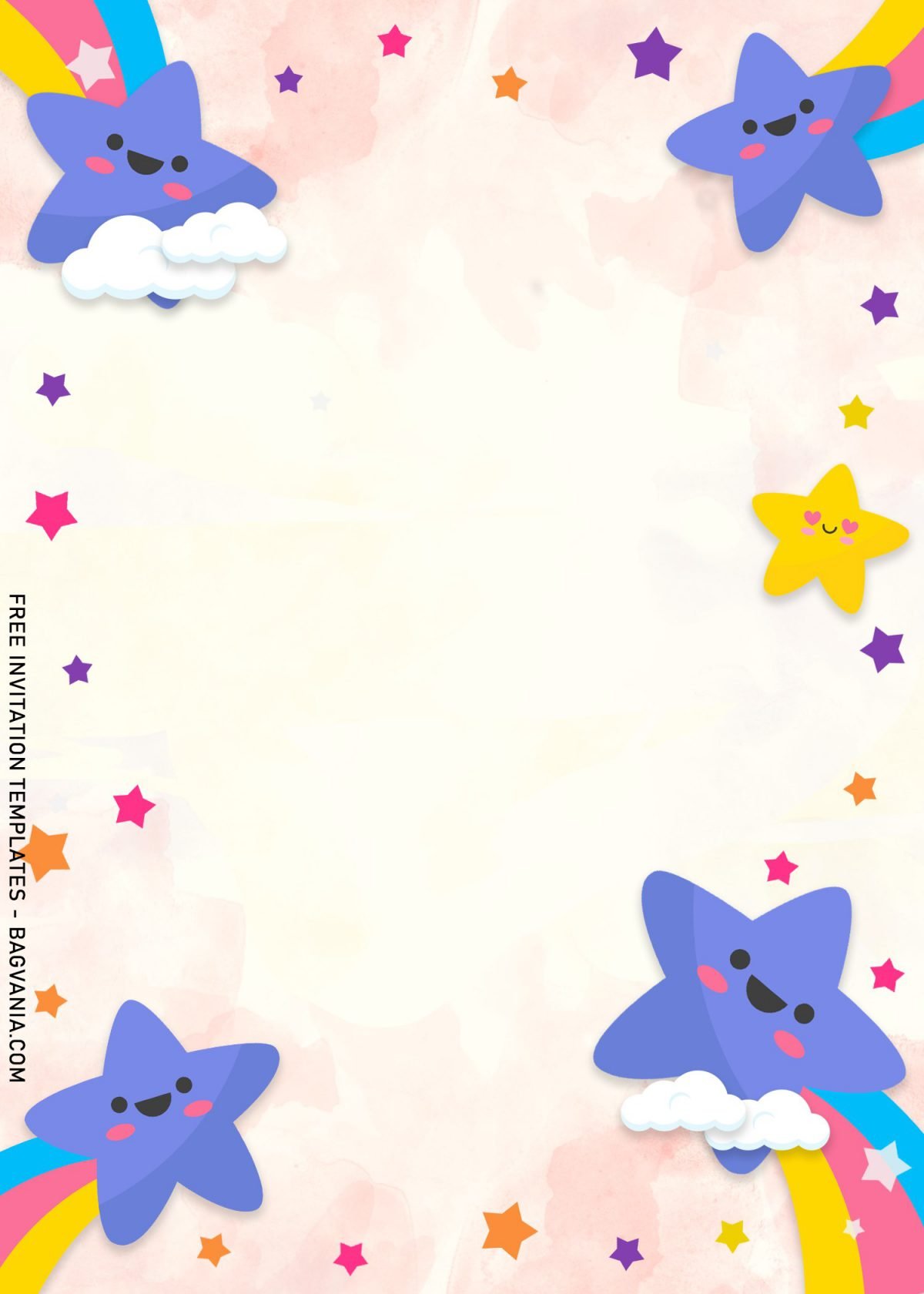 9+ Colorful Rainbow Invitation Card Templates For A Whimsical Birthday Party and has adorable blue stars and rainbow