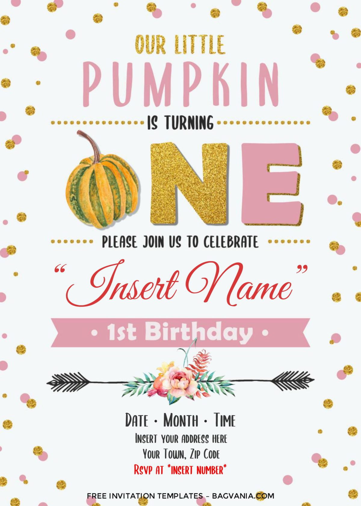 Free Pumpkin First Birthday Invitation Templates For Word and has watercolor flowers