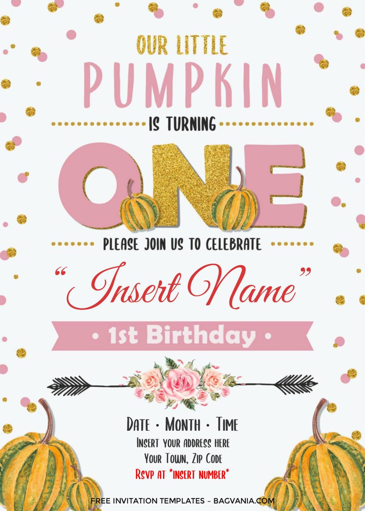 Free Pumpkin First Birthday Invitation Templates For Word and has cute and chic font styles