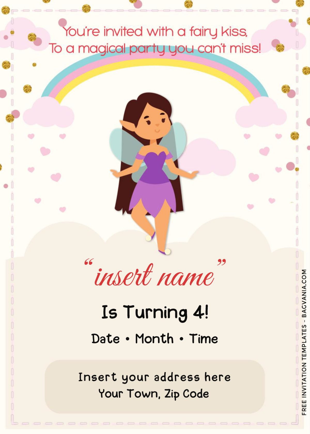 Free Rainbow Magic Fairy Birthday Invitation Templates For Word and has portrait orientation card design