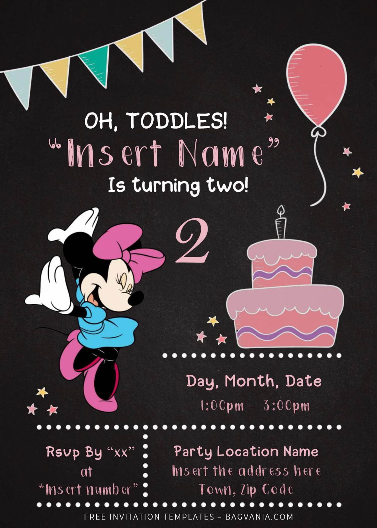 Free Minnie Mouse Chalkboard Birthday Invitation Templates For Word and has portrait orientation card design