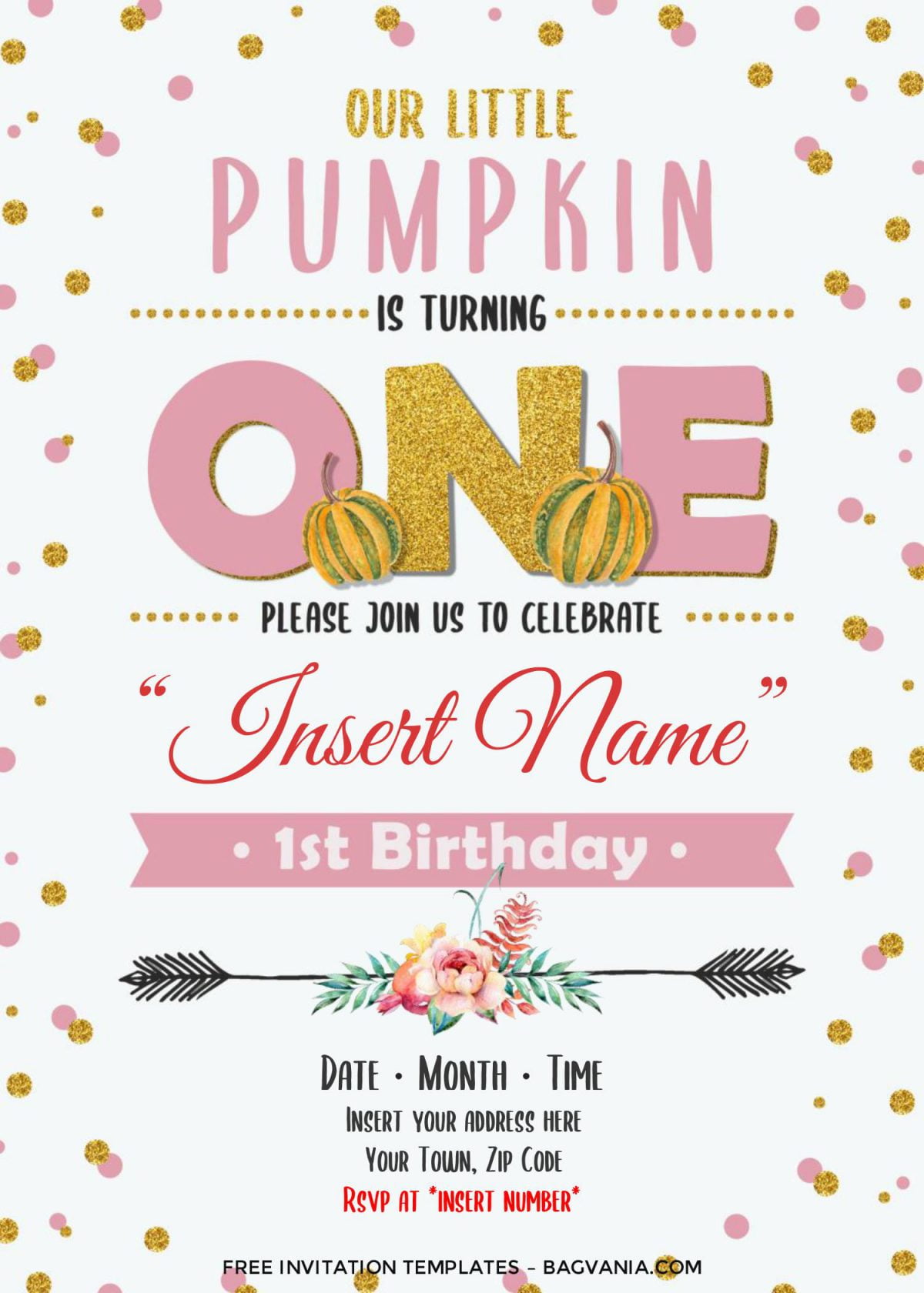 Free Pumpkin First Birthday Invitation Templates For Word and has portrait design and solid white background