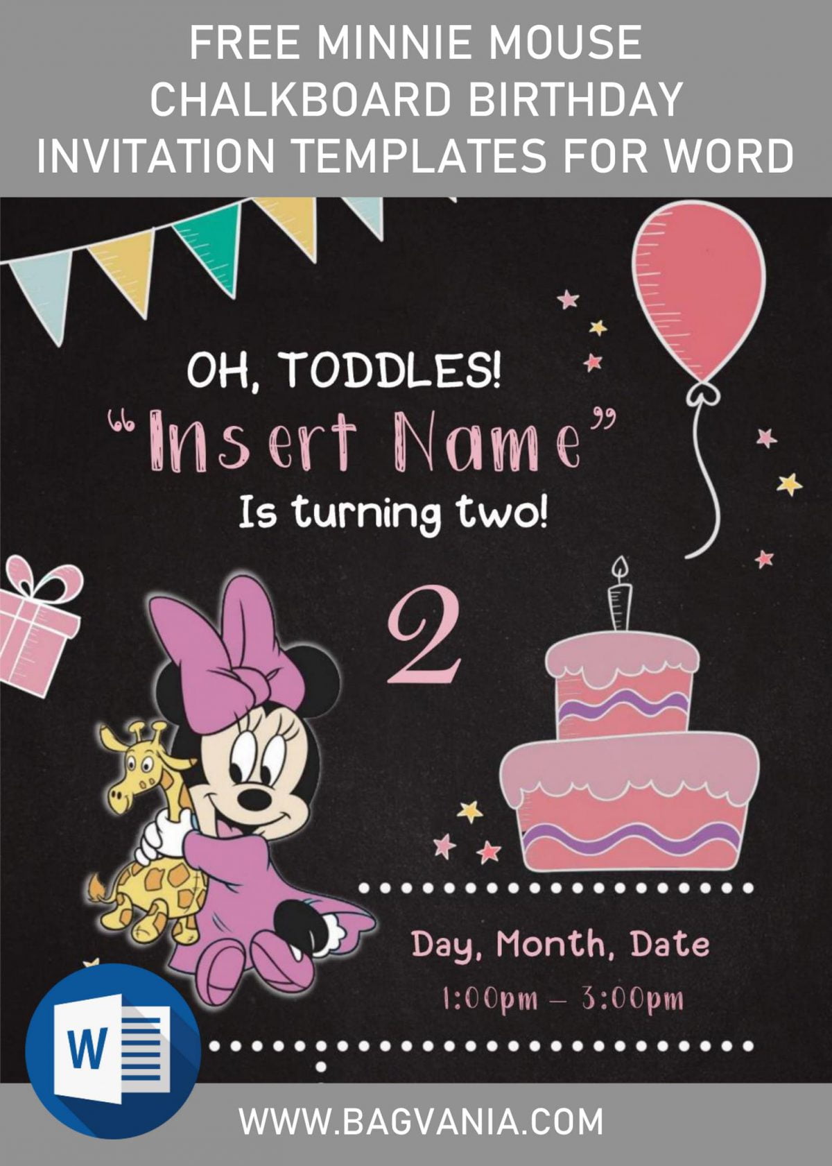 Free Minnie Mouse Chalkboard Birthday Invitation Templates For Word