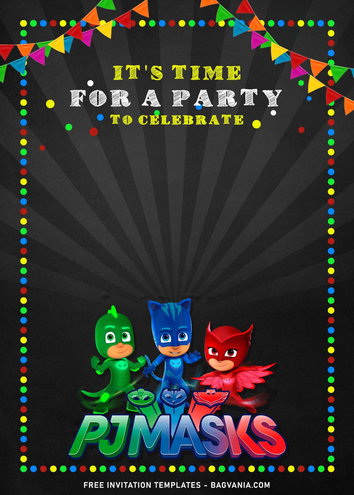 10+ Gecko Owlette Catboy PJ Masks Birthday Invitation Templates and has Colorful decorations