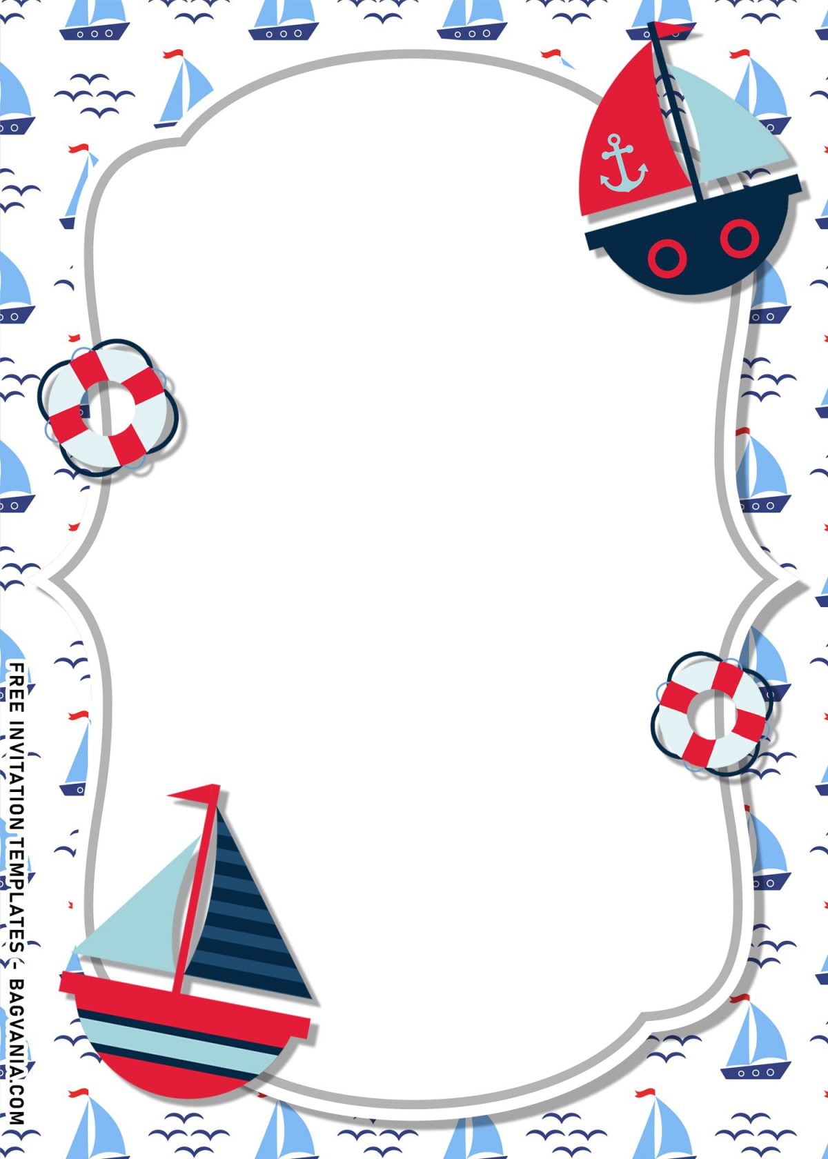11+ Nautical Themed Birthday Invitation Templates For Your Kid’s Birthday Bash and has White background with cute sail boat pattern