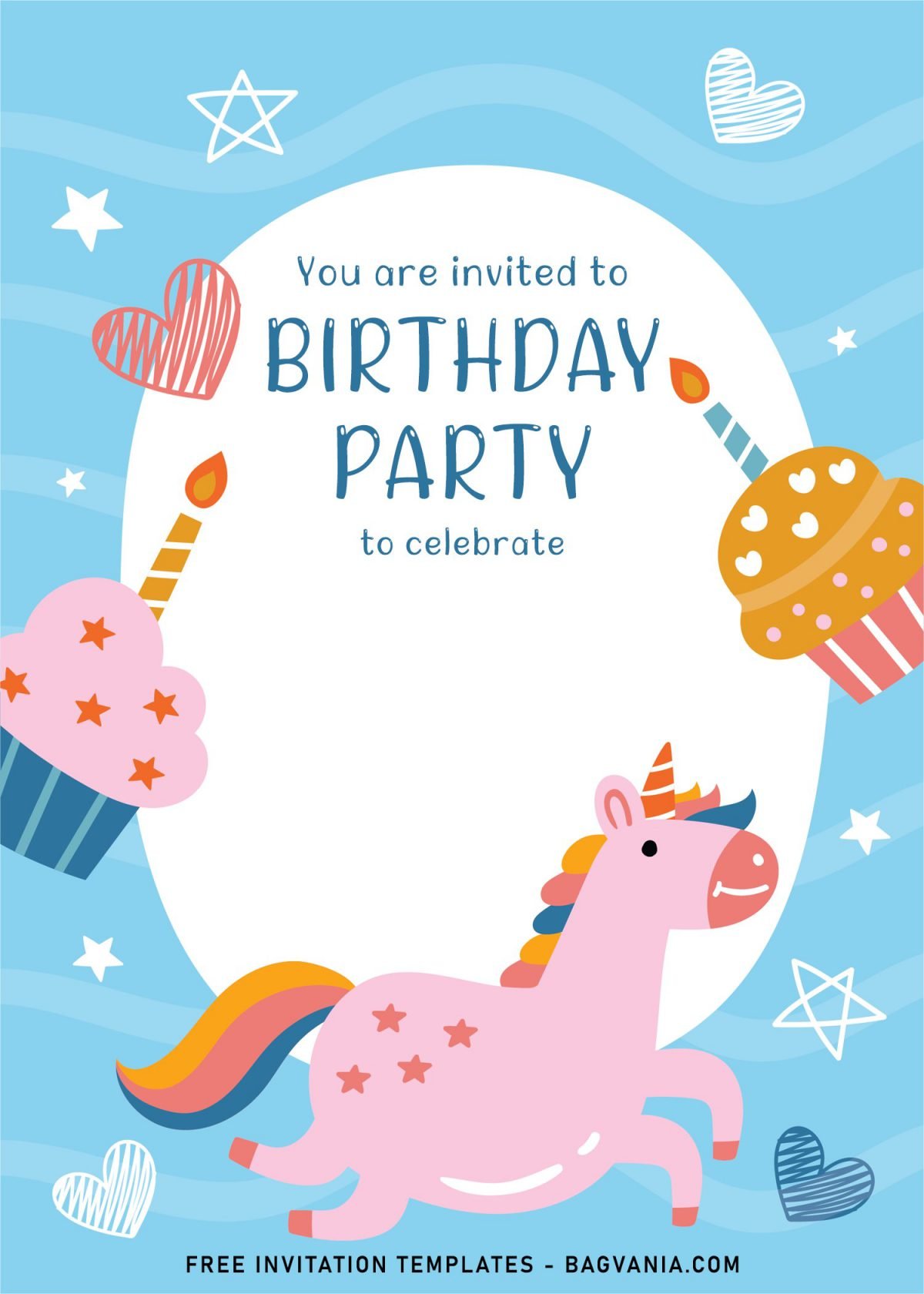 7+ Cute And Fun Birthday Invitation Templates For Kids Birthday Party and has Magical Unicorn with rainbow tail