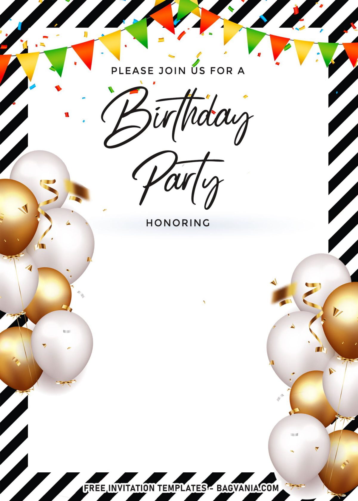 7+ Cute And Elegant Balloons Themed Birthday Invitation Templates and has Gold Confetti