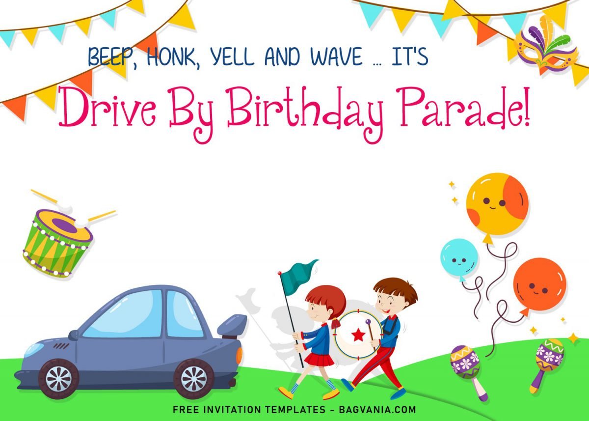 7+ Cute And Fun Drive By Parade Birthday Invitation Templates and has cars