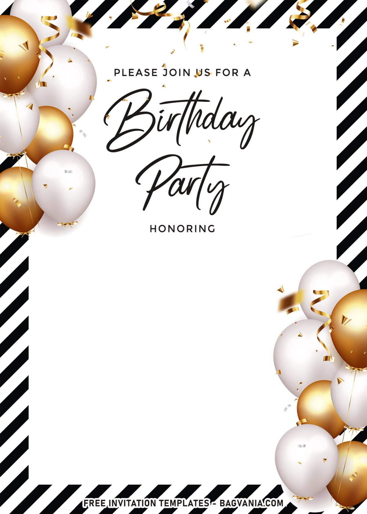 7+ Cute And Elegant Balloons Themed Birthday Invitation Templates and has black and white background