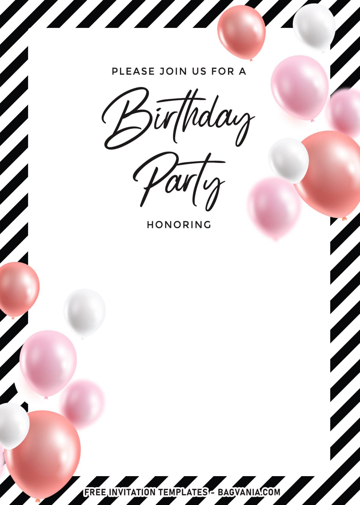 7+ Cute And Elegant Balloons Themed Birthday Invitation Templates and has Rose Gold balloons