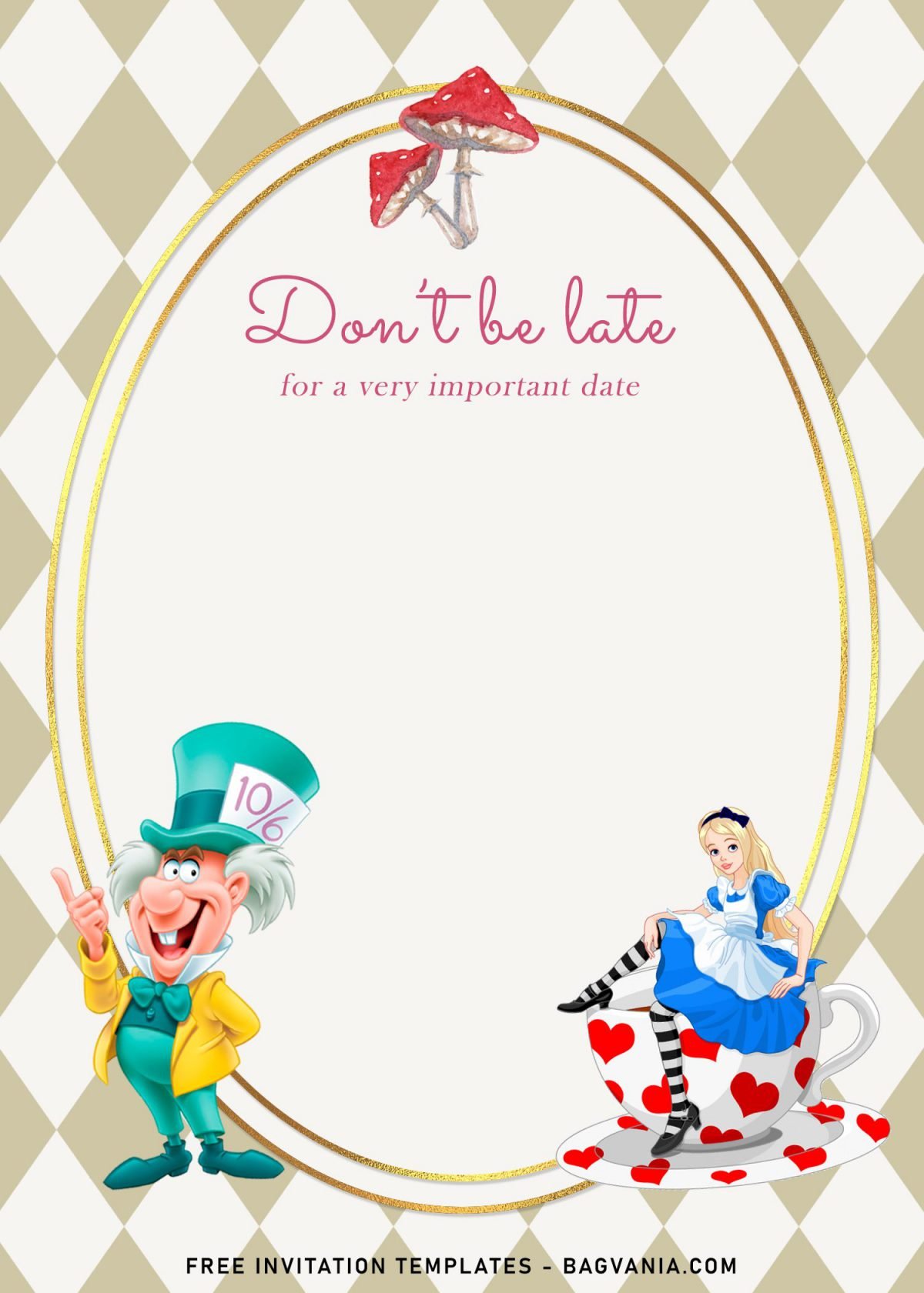 8+ Vintage Alice In Wonderland Birthday Invitation Templates and has Mushrooms