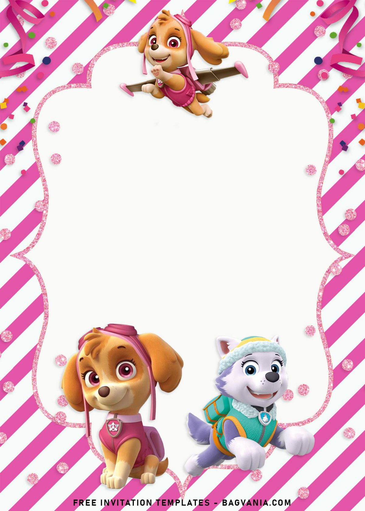 8+ Adorable Skye And Everest Paw Patrol Birthday Invitation Templates and has bracket frame with pink foil frame
