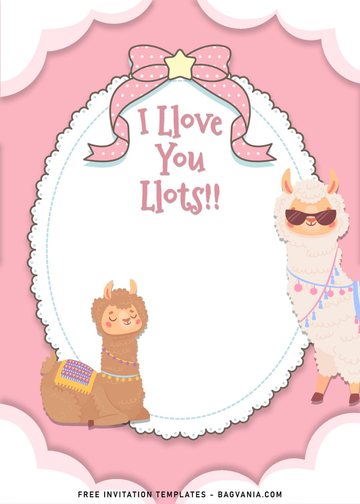 8+ Adorable Llama Birthday Invitation Templates and has white clouds on each border