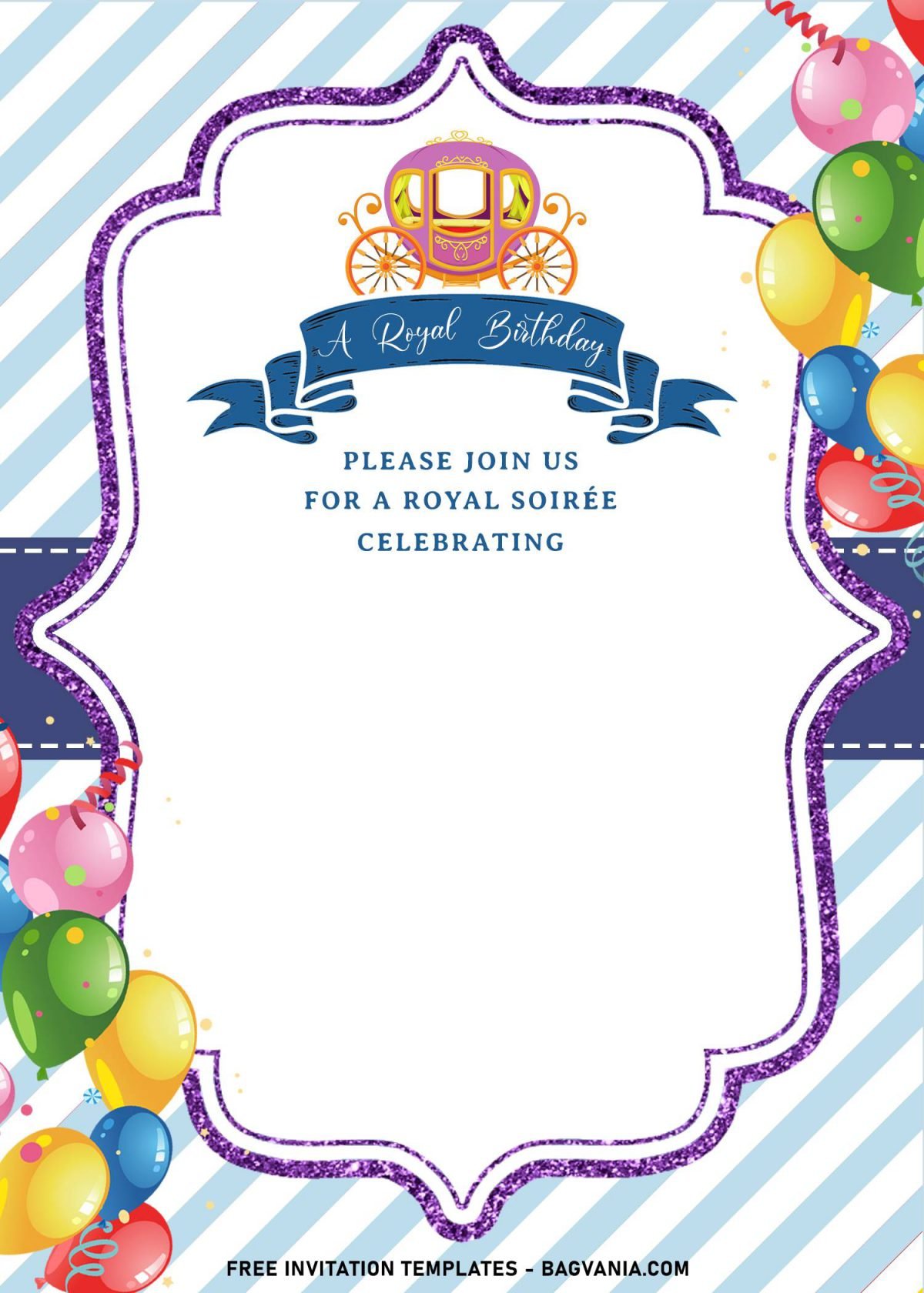 8+ Royal Birthday Invitation Templates For Your Kids Upcoming Birthday Party and has Blue Glitter Bracket Frame
