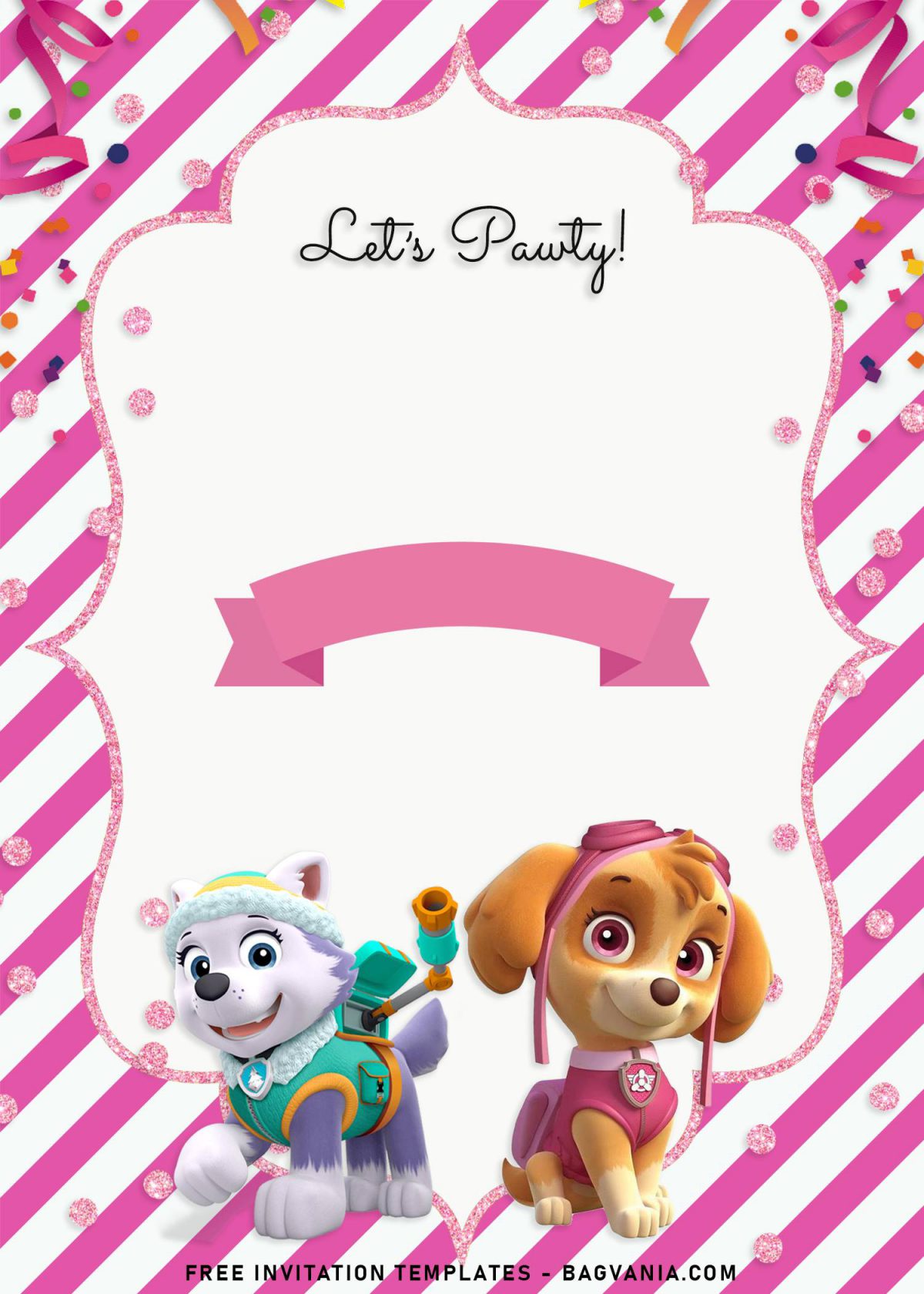 8+ Adorable Skye And Everest Paw Patrol Birthday Invitation Templates and has pink ribbon