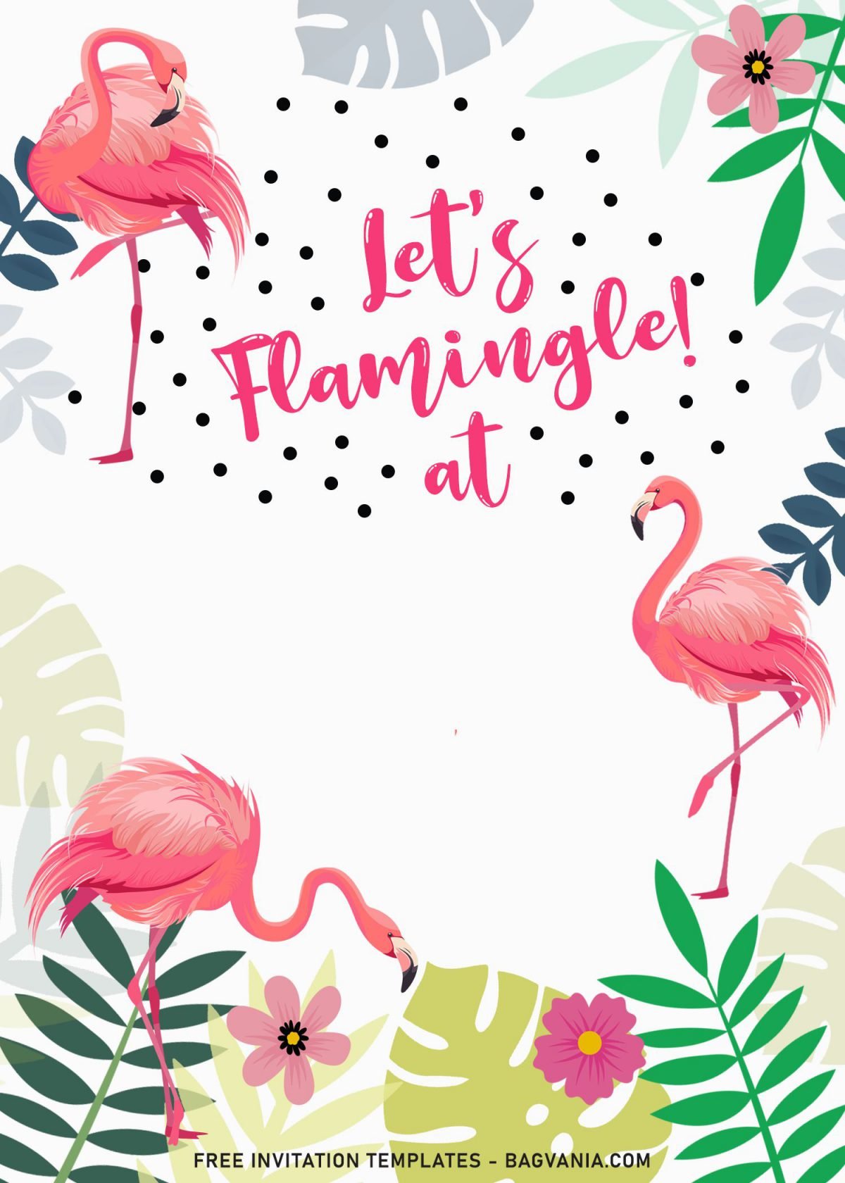 8+ Adorable Flamingle Flamingo Themed Birthday Invitation Templates and has green leaves
