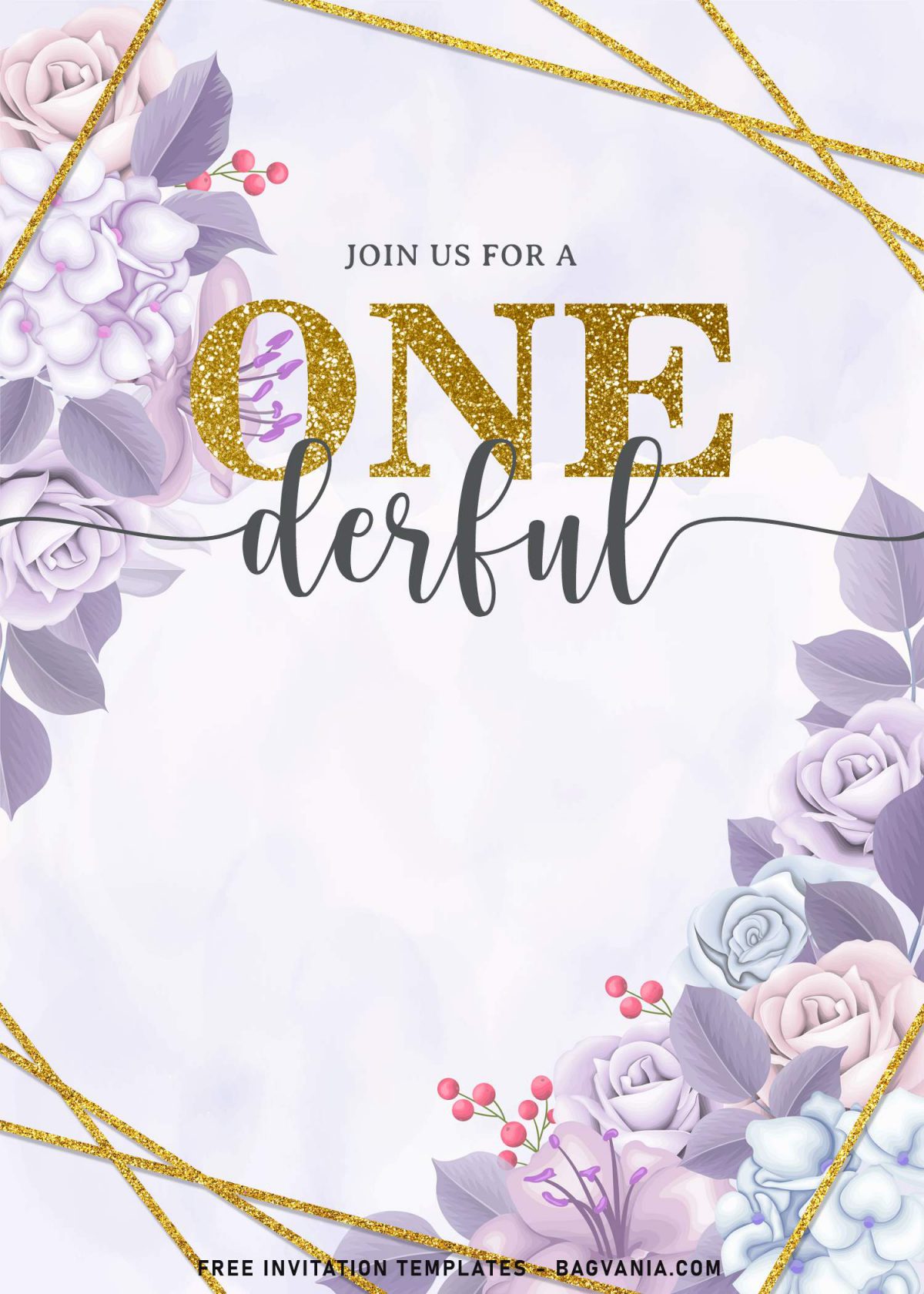 9+ Gorgeous Floral Onederful First Birthday Invitation Templates and has gold geometric pattern