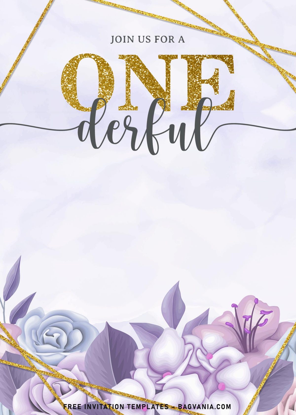 9+ Gorgeous Floral Onederful First Birthday Invitation Templates and has gold glitter text