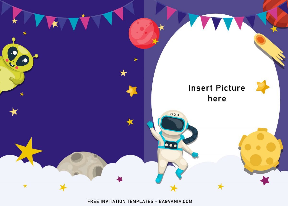 11+ Awesome Space Galaxy Birthday Invitation Templates For Your Kid's Upcoming Birthday and has White Clouds and Twinkling stars