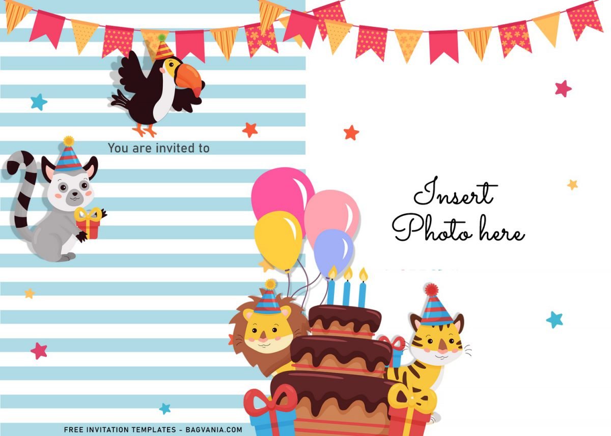 11+ Cute Birthday Baby Animals Birthday Invitation Templates For Your Kid's Birthday Party and has birthday cake