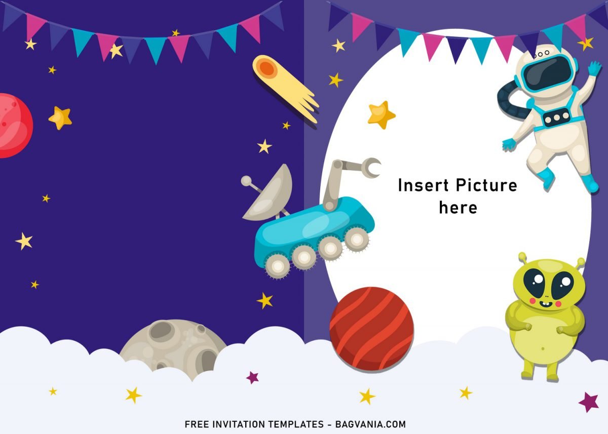11+ Awesome Space Galaxy Birthday Invitation Templates For Your Kid's Upcoming Birthday and has Satellite robot