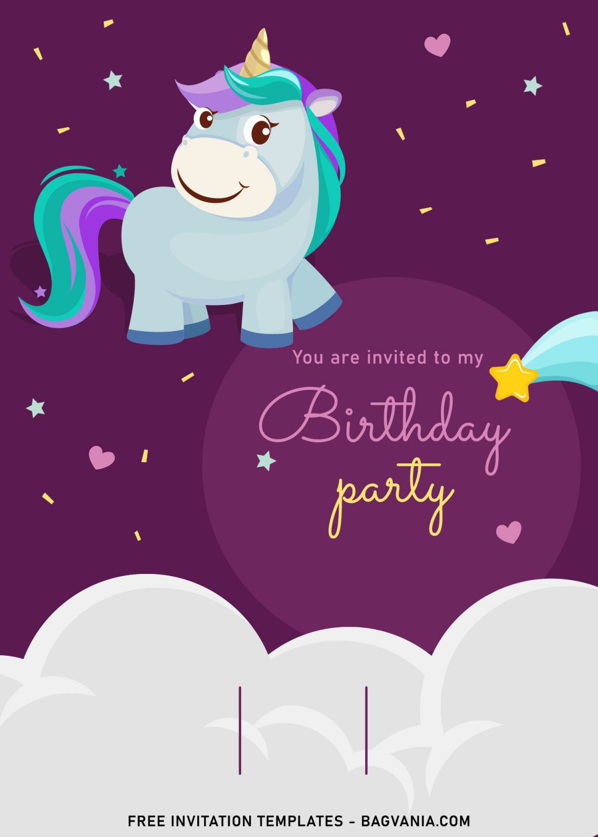 7+ Magical Rainbow Unicorn Birthday Invitation Templates For Kids Birthday Party and has Shooting stars