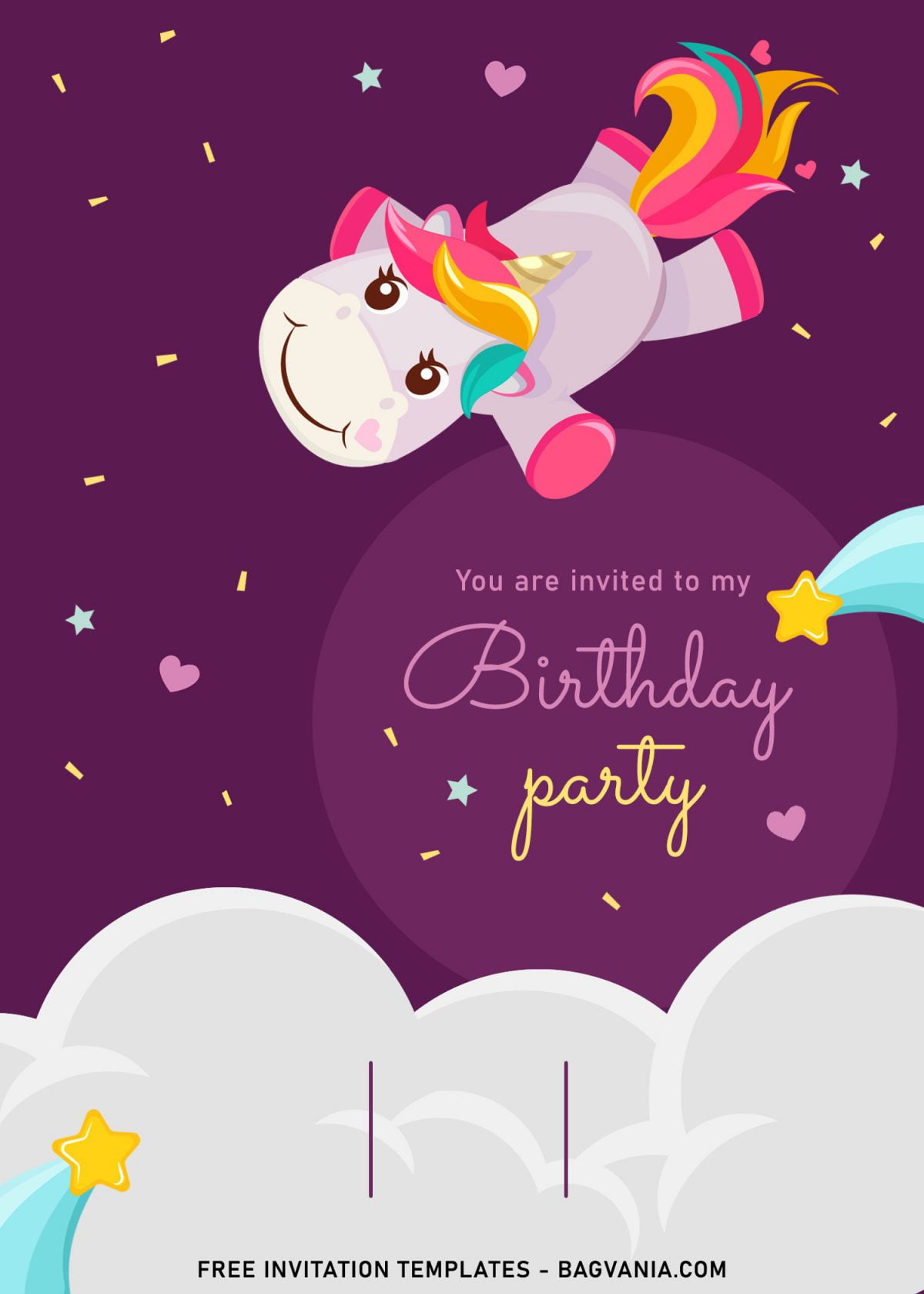 7+ Magical Rainbow Unicorn Birthday Invitation Templates For Kids Birthday Party and has portrait design