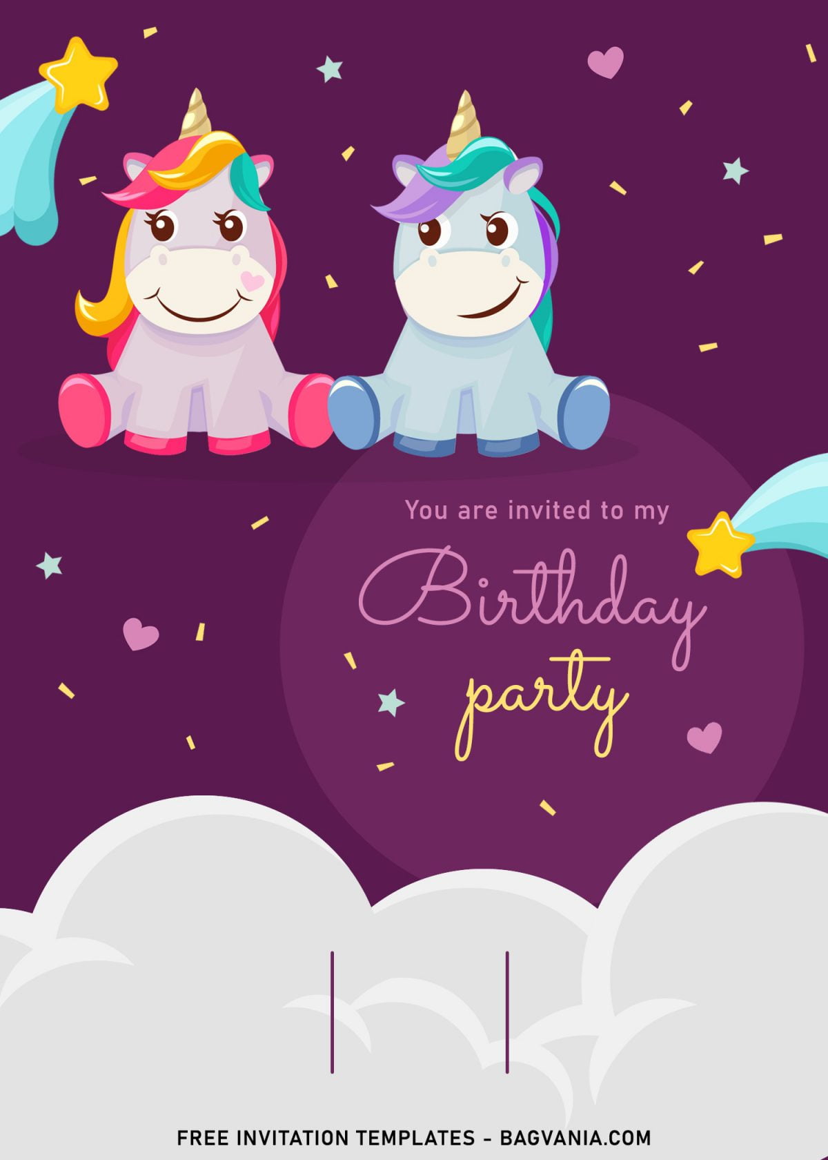 7+ Magical Rainbow Unicorn Birthday Invitation Templates For Kids Birthday Party and has Twinkling stars