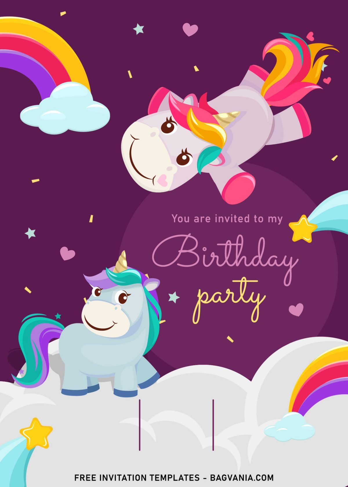 7+ Magical Rainbow Unicorn Birthday Invitation Templates For Kids Birthday Party and has White Clouds