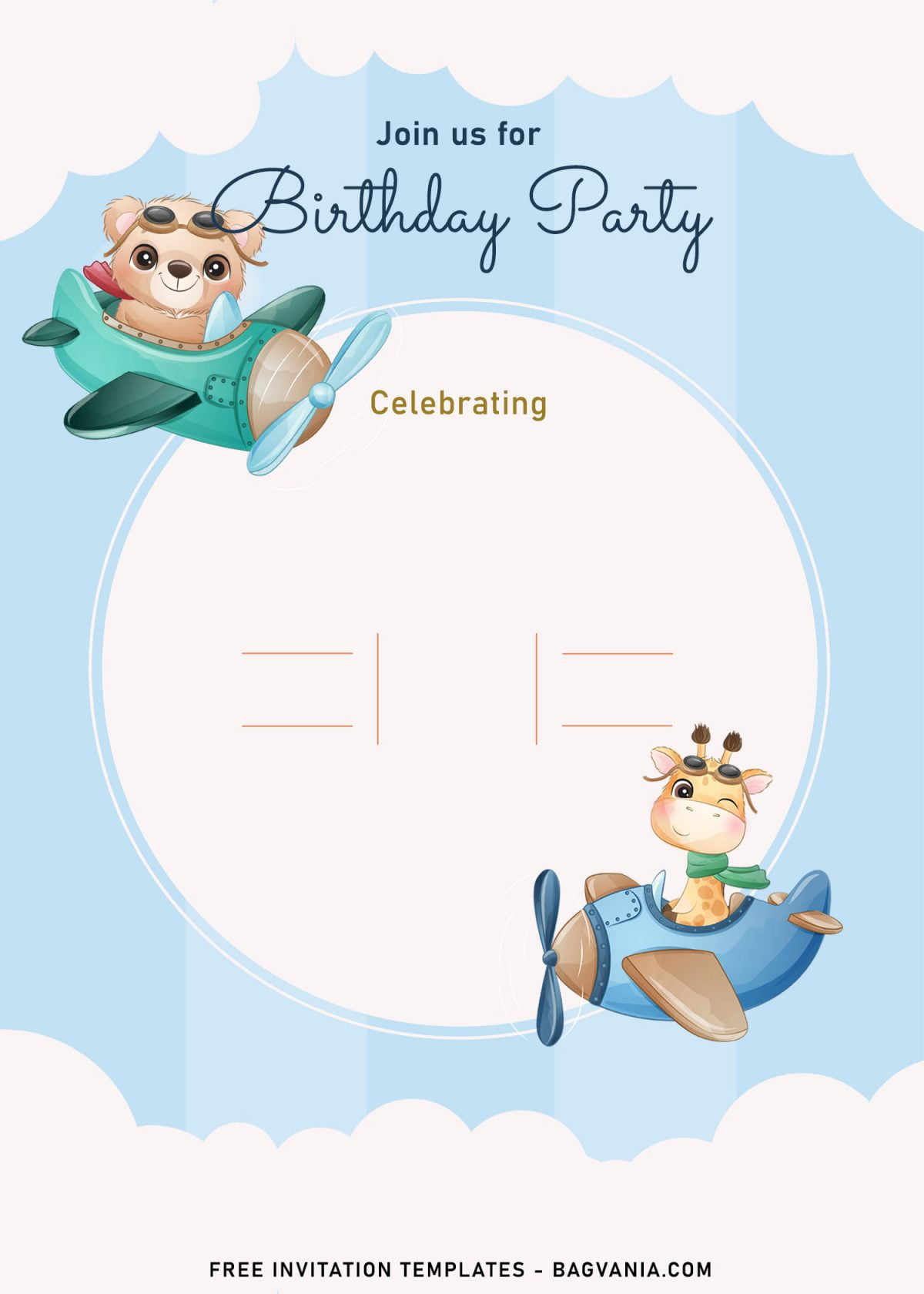 9+ Cute Hand Drawn Up In The Sky Birthday Invitation Templates and has cute baby animals flying plane
