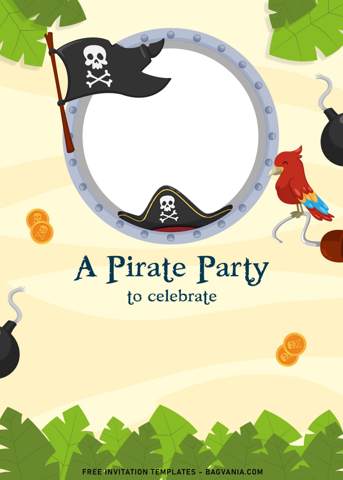 9+ Cute Pirate Birthday Invitation Templates For Your Son's Upcoming Birthday and has Pirate flag and Photo Frame