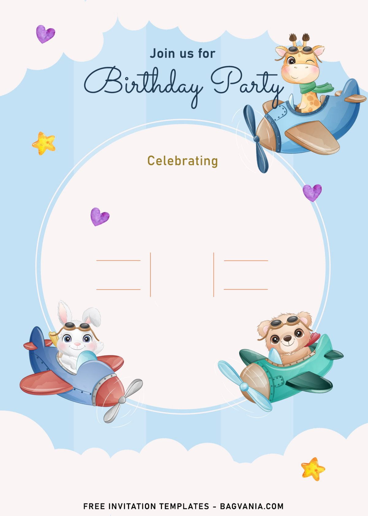 9+ Cute Hand Drawn Up In The Sky Birthday Invitation Templates and has blue sky background