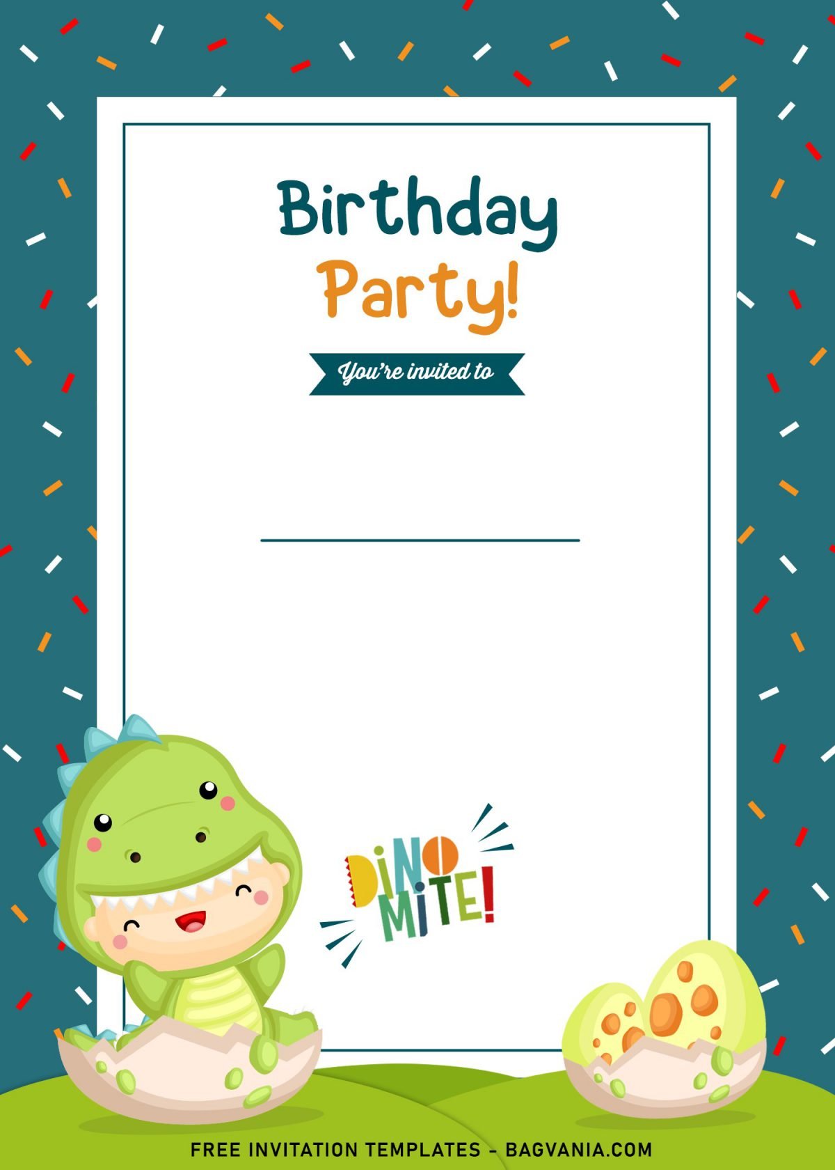 9+ Awesome Dino Party Birthday Invitation Templates and has White rectangle shaped text box