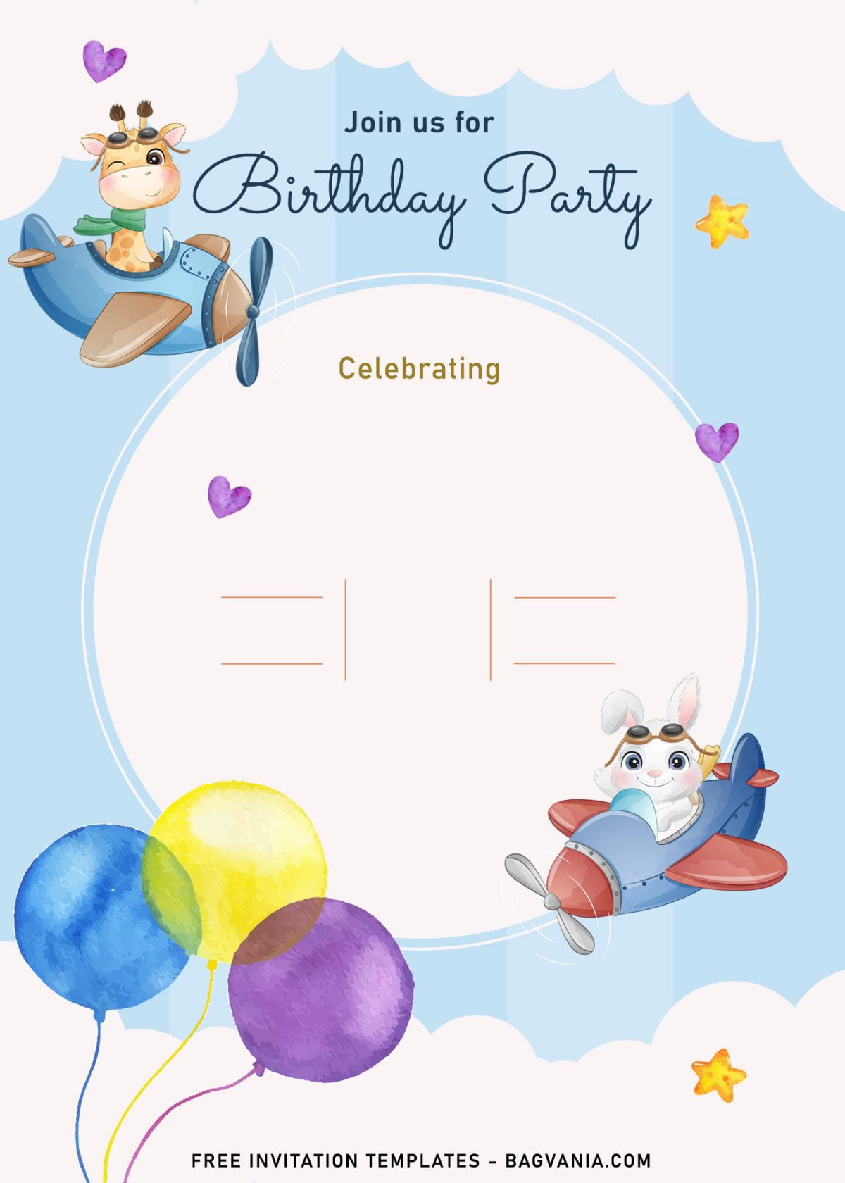 9+ Cute Hand Drawn Up In The Sky Birthday Invitation Templates and has Watercolor balloons