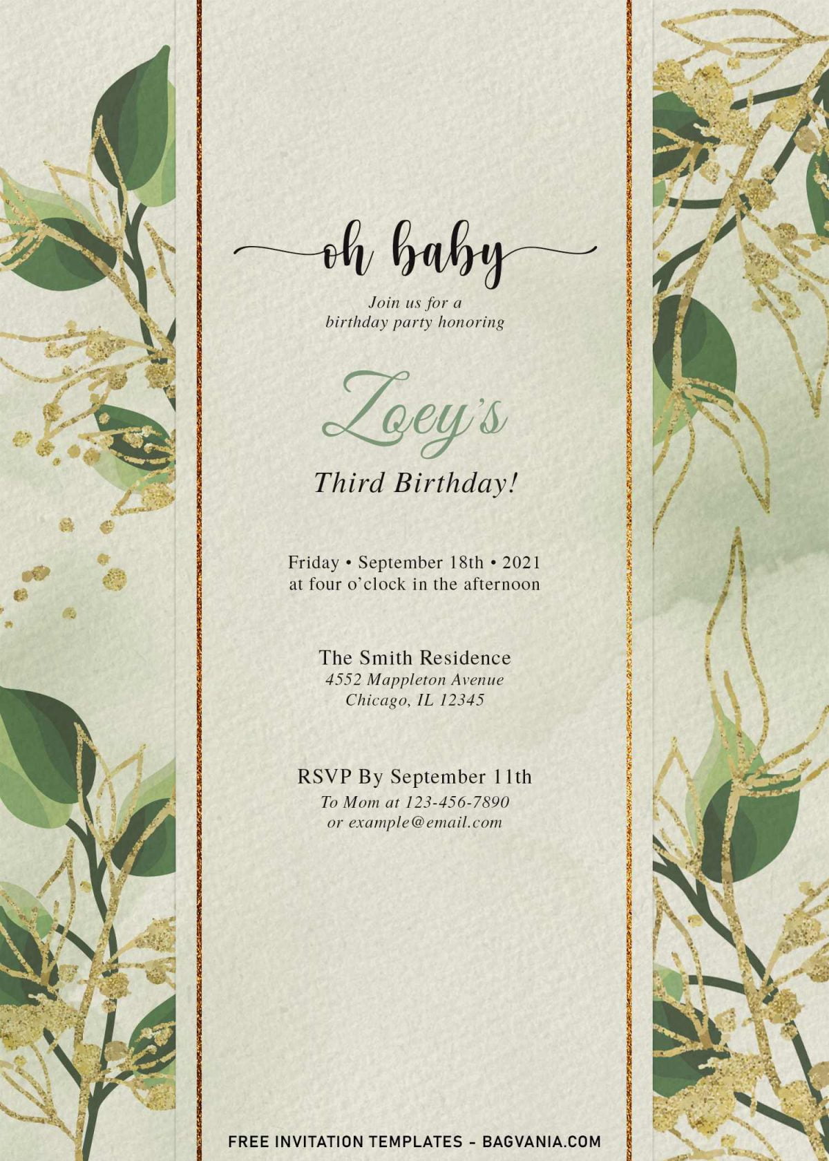 9+ Greenery Gold Leaves Birthday Invitation Templates