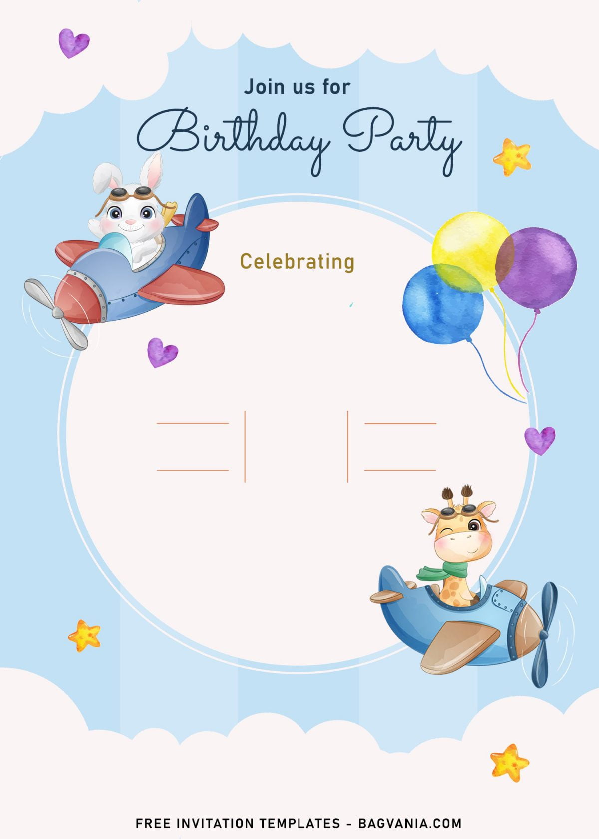 9+ Cute Hand Drawn Up In The Sky Birthday Invitation Templates and has Baby Giraffe