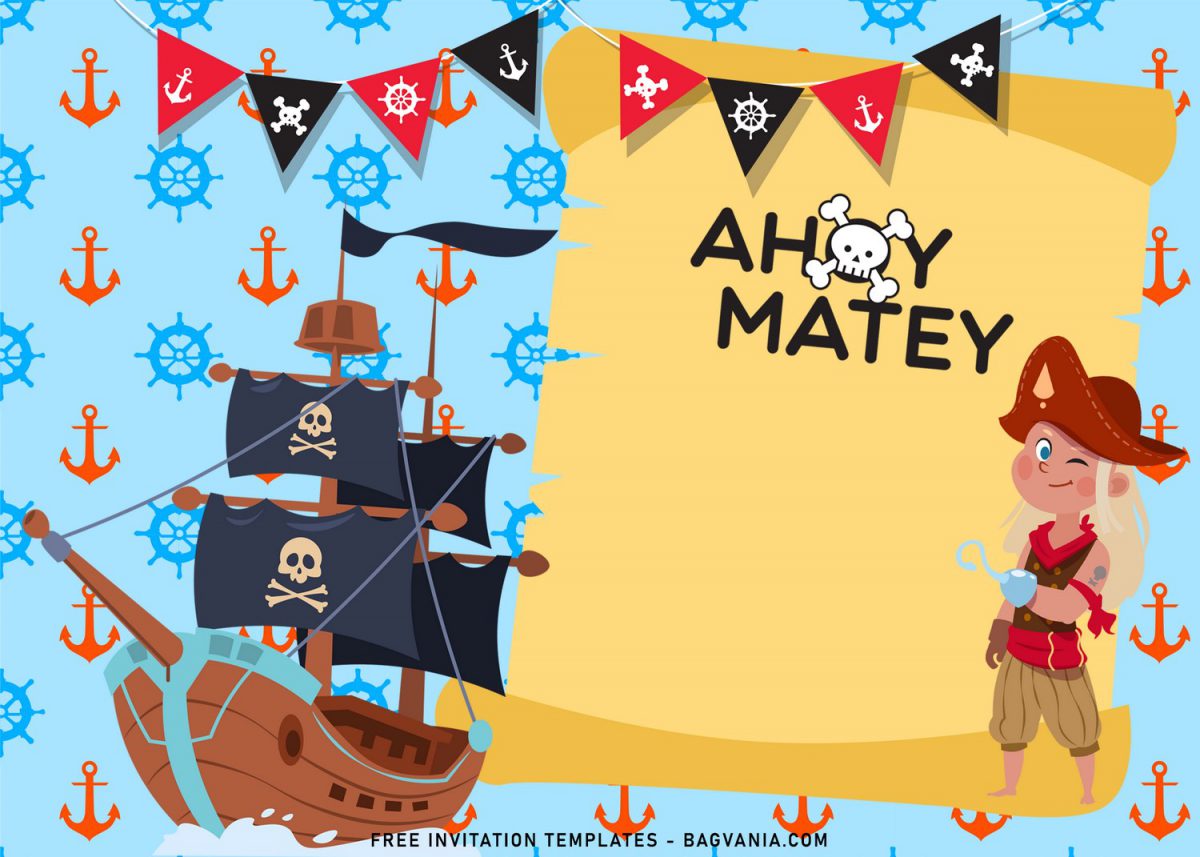 11+ Personalized Pirate Themed Birthday Invitation Templates For Your Kid’s Birthday Party and has Pirate themed bunting or party flags