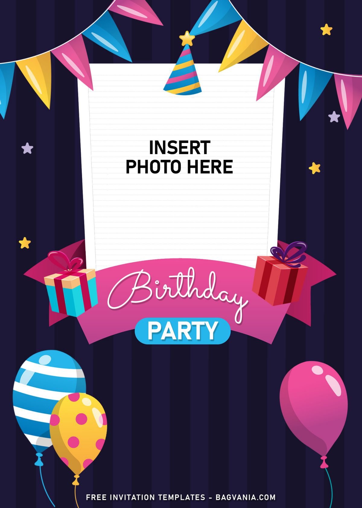 11+ Fun Birthday Invitation Templates For Your Kid’s Upcoming Birthday Party and has adorable pink ribbon and balloon