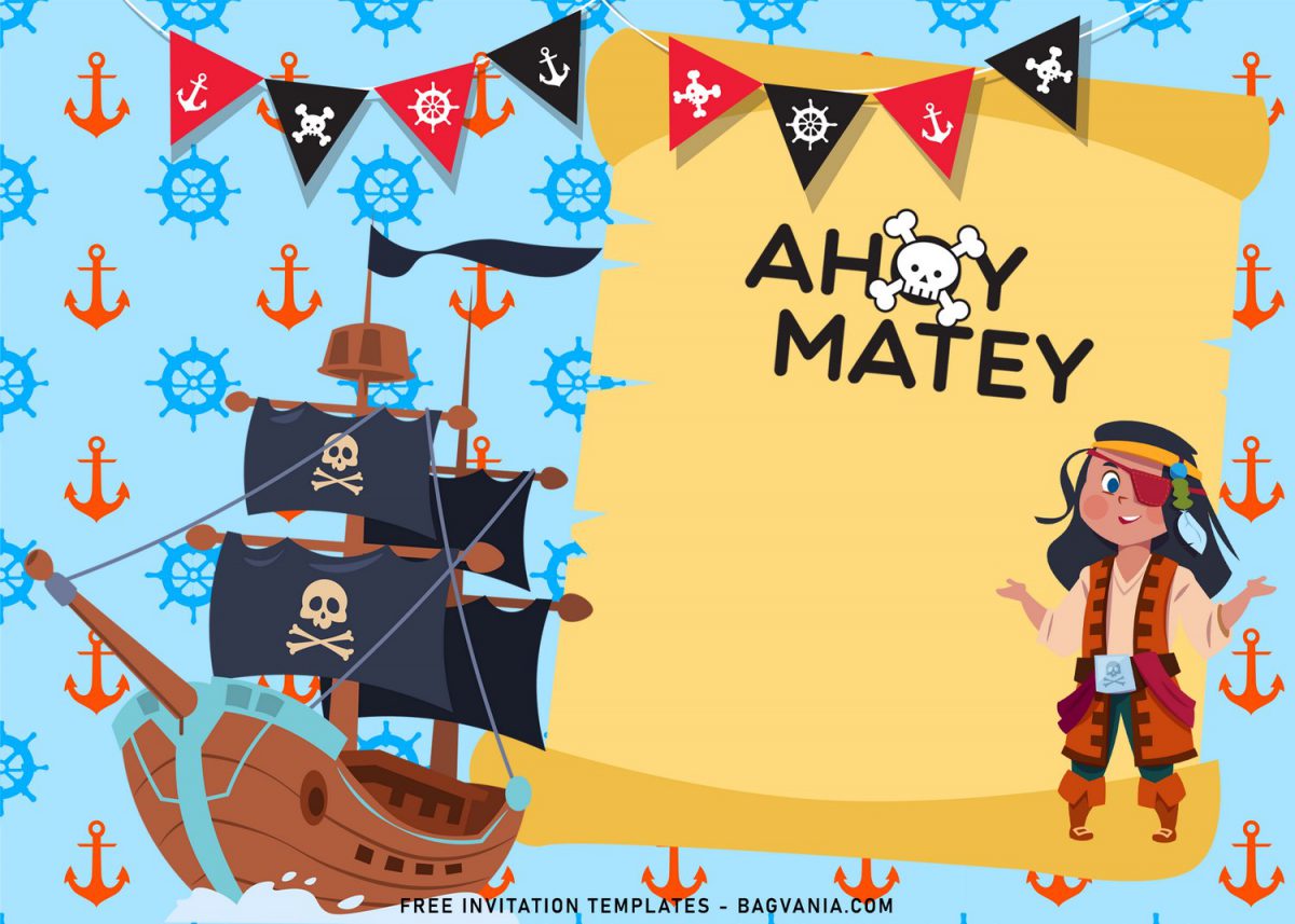 11+ Personalized Pirate Themed Birthday Invitation Templates For Your Kid’s Birthday Party and has Pirate's Vessel or ship