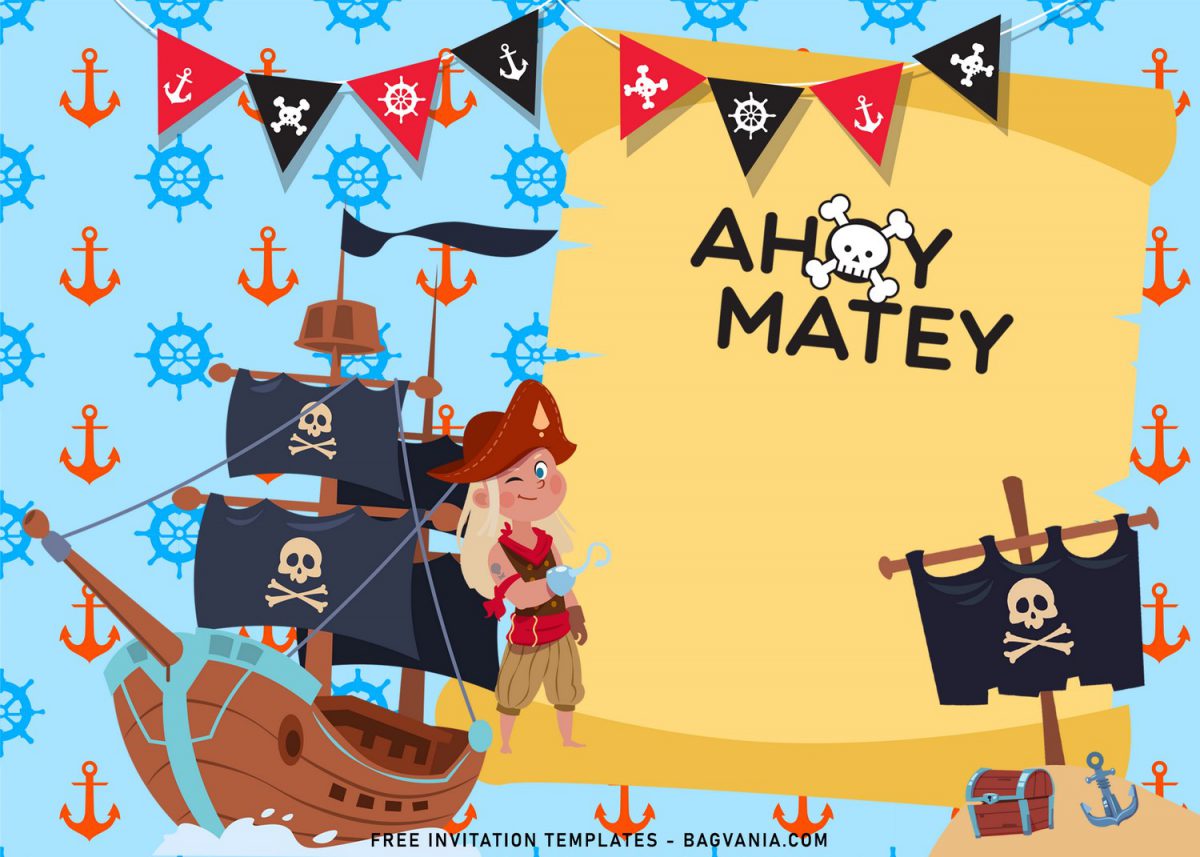 11+ Personalized Pirate Themed Birthday Invitation Templates For Your Kid’s Birthday Party and has Pirate Flag