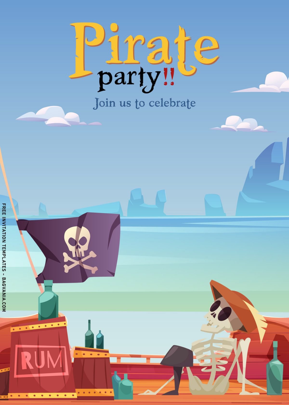 7+ Personalized Pirate Birthday Invitation Templates For Any Ages and has Jolly Roger Pirate Flag