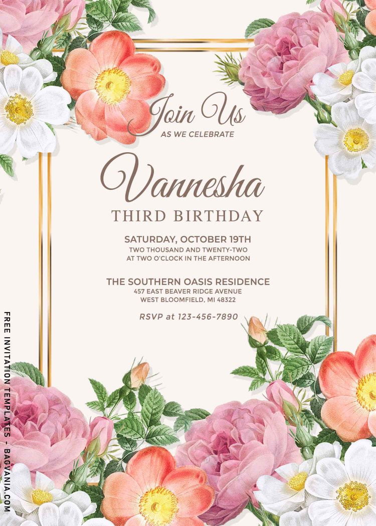 8+ Elegant Set of Watercolor Spring Flowers Themed Birthday Invitation ...