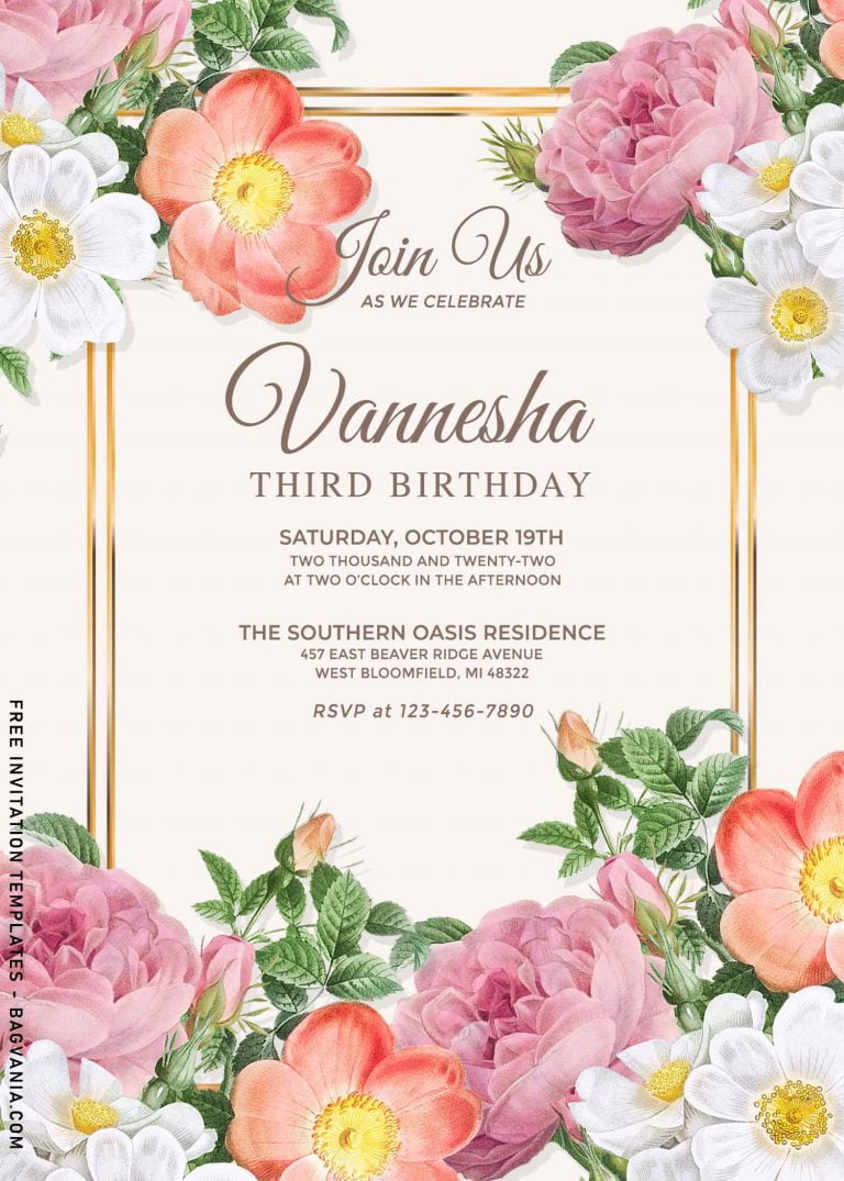 8 Elegant Set Of Watercolor Spring Flowers Themed Birthday Invitation