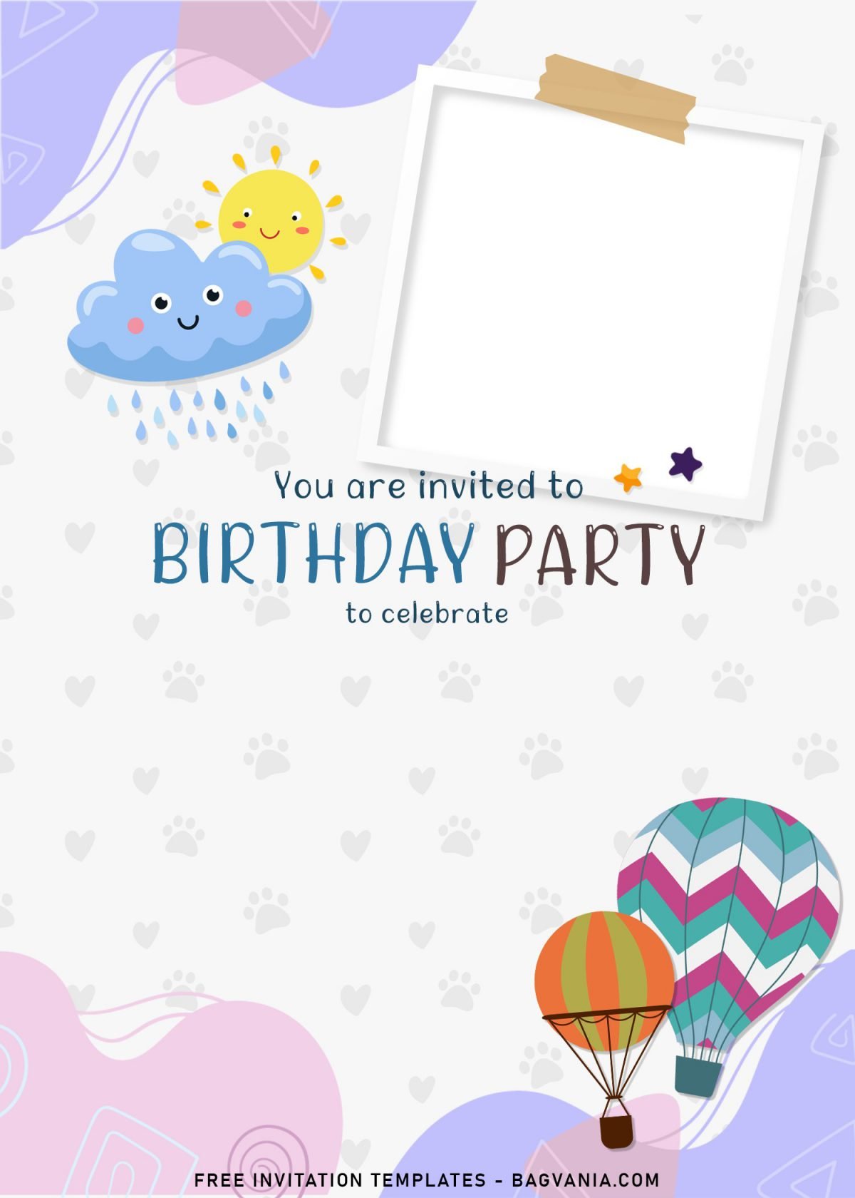 8+ Colorful Hand Drawn Birthday Invitation Templates For Your Kid's Birthday and has cute sun and cloud