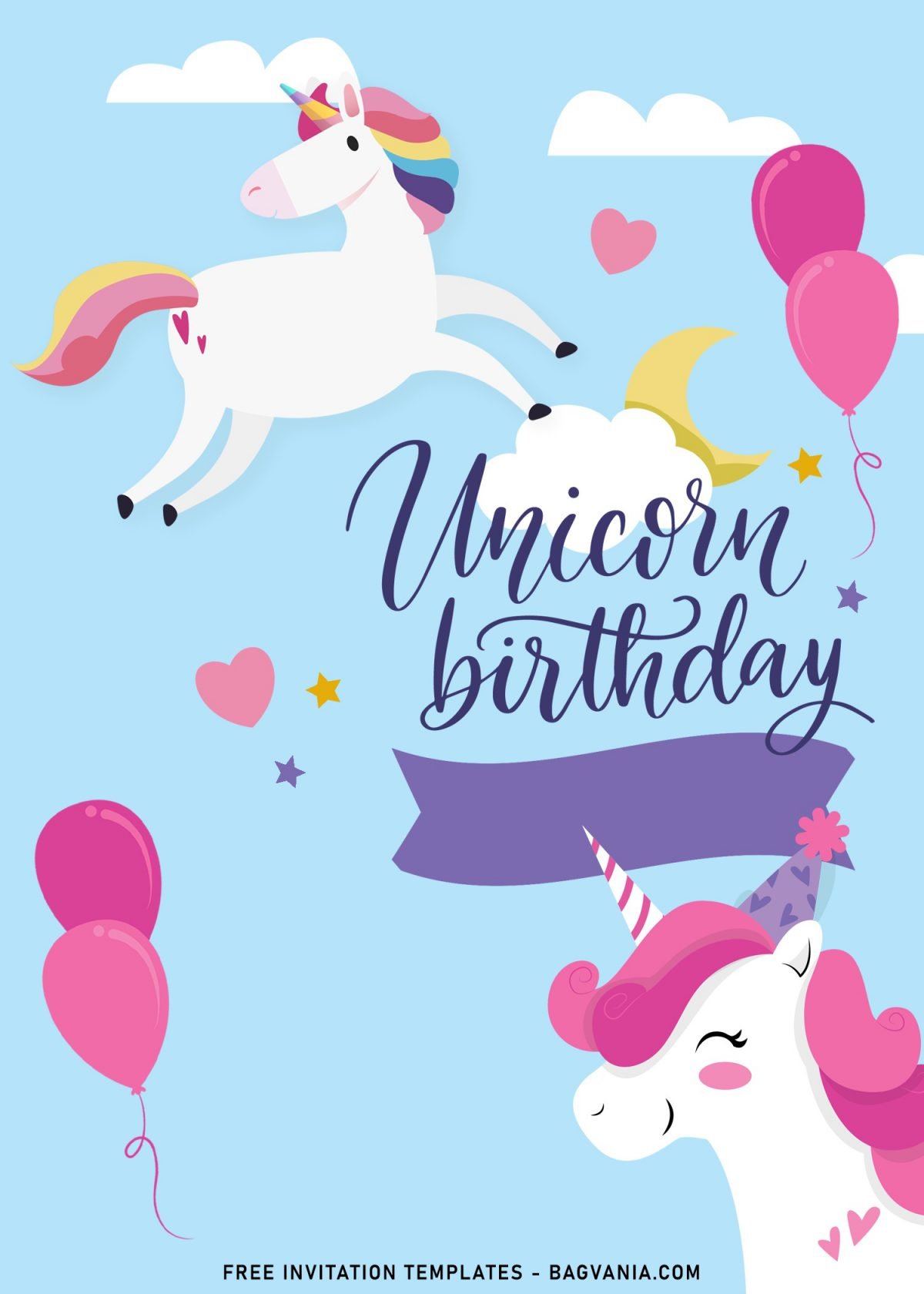 9+ Kawaii Rainbow Unicorn Birthday Invitation Templates and has Unicorn with Pink hair or mane