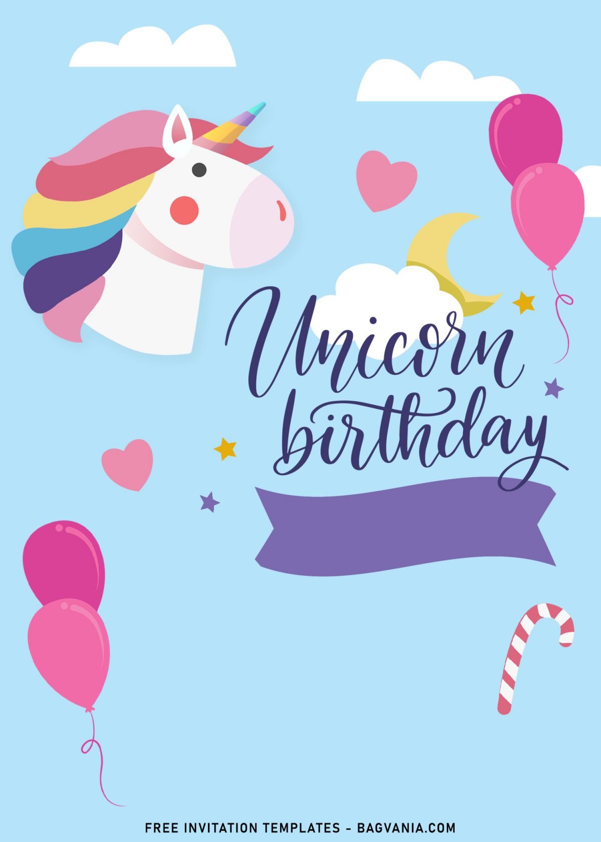 9+ Kawaii Rainbow Unicorn Birthday Invitation Templates and has adorable Unicorn with Rainbow hair or mane