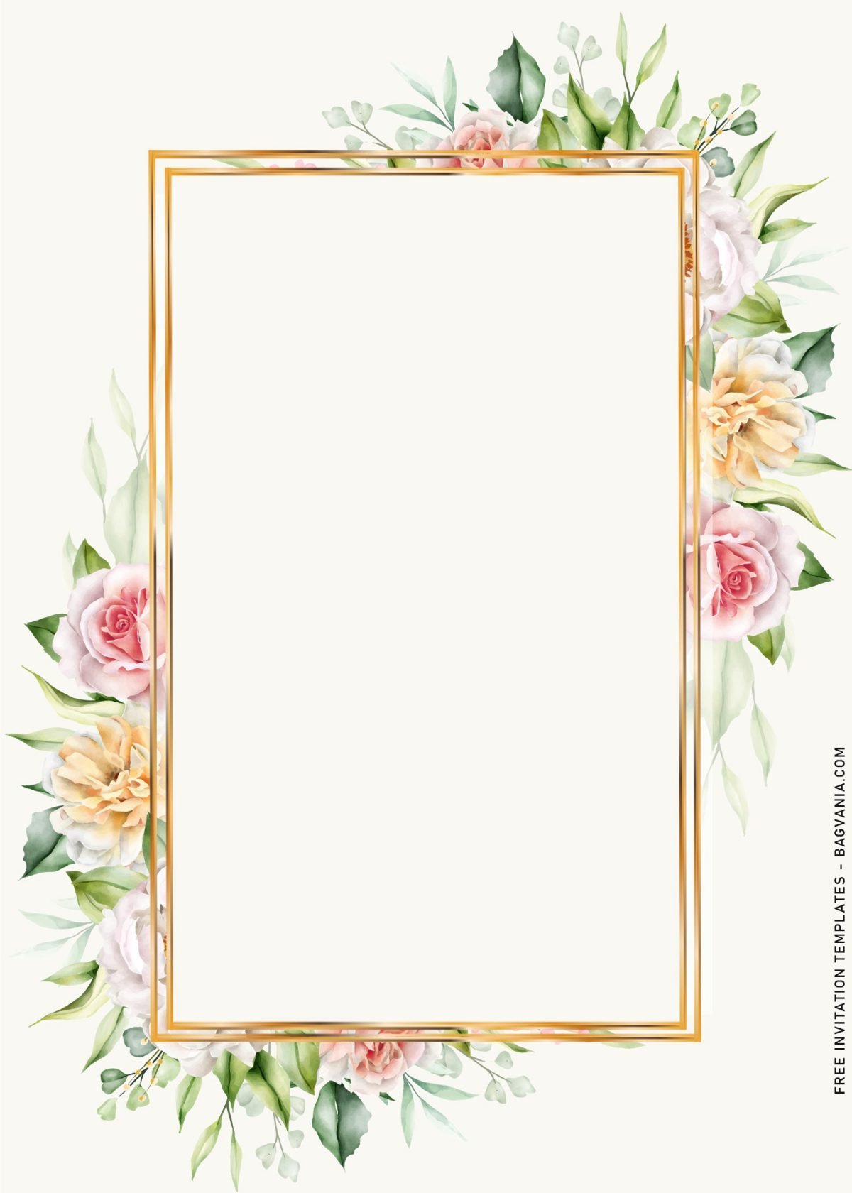 10+ Watercolor Floral Greenery Birthday Invitation Templates with stunning gold frame