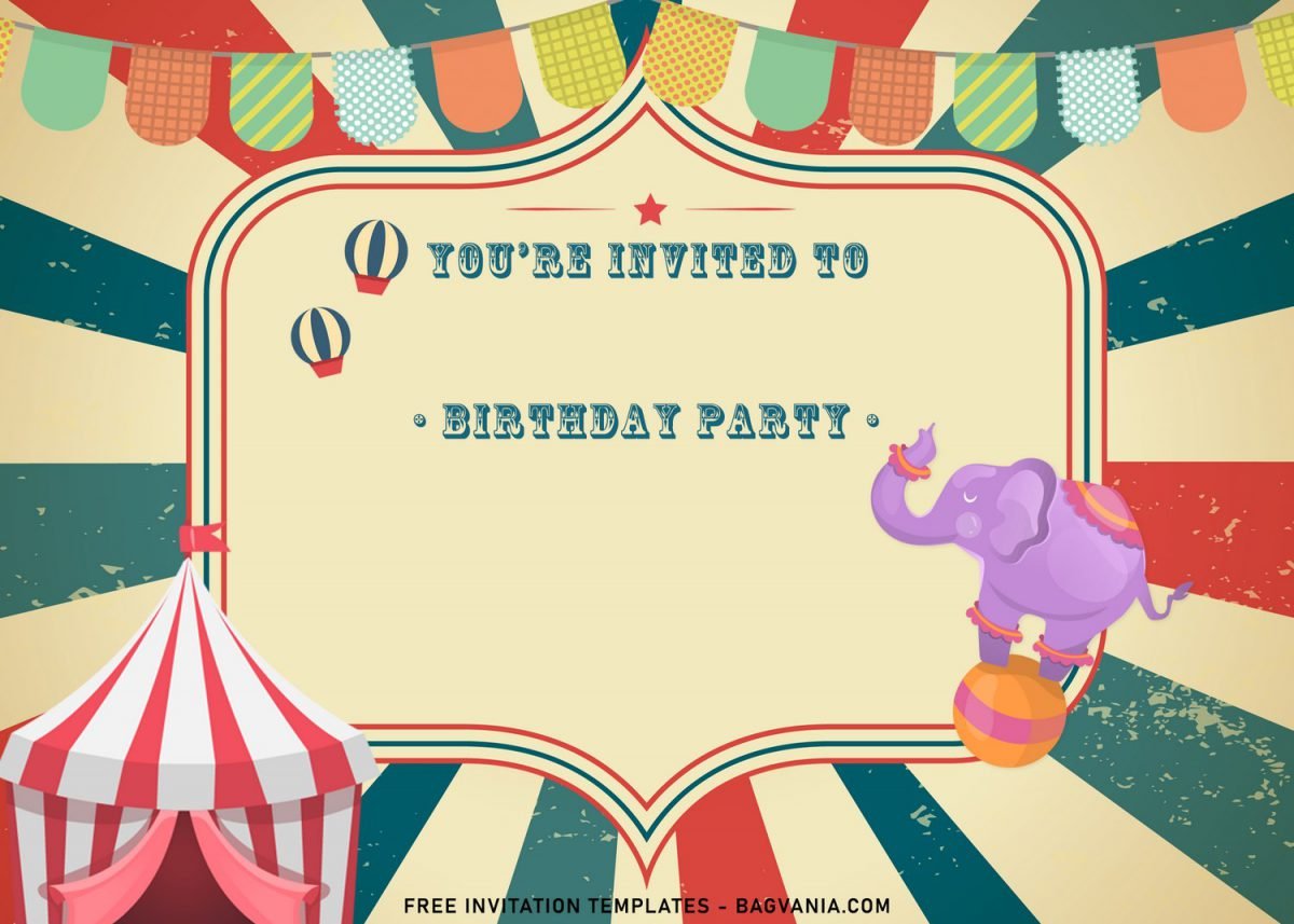 7+ Vintage Circus Birthday Invitation Templates with cute Elephant circus show