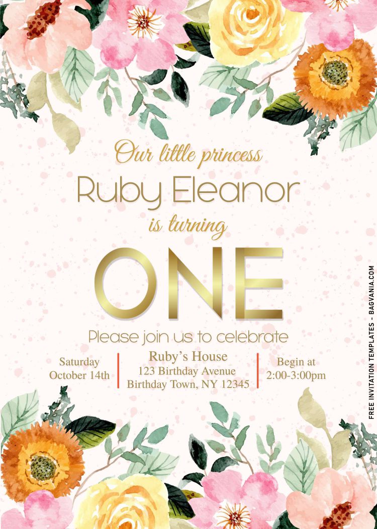 7+ Beautiful Rustic Watercolor Flowers Birthday Invitation Templates ...